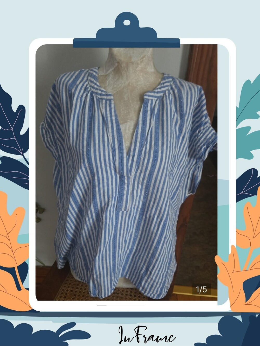 Time and Tru Blue and White Striped  Top Size Xxl